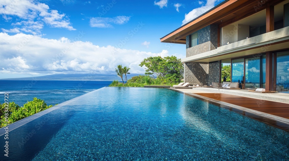Fototapeta premium Luxury Villa with Infinity Pool Overlooking the Ocean
