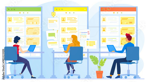 Team Members Collaborating During a Brainstorming Session in a Bright Office Space