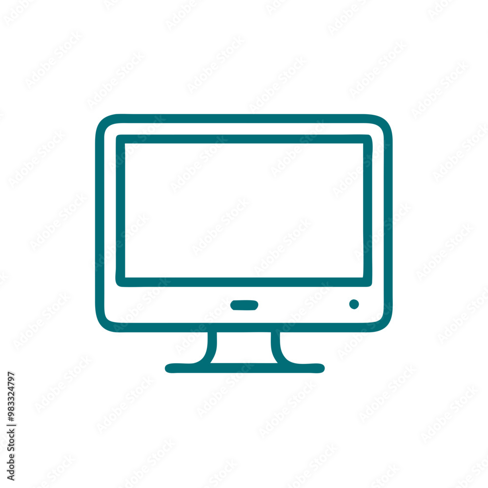 Computer monitor icon with outline design, digital display and tech symbol Computer monitor icon with outline design, digital display and tech symbol