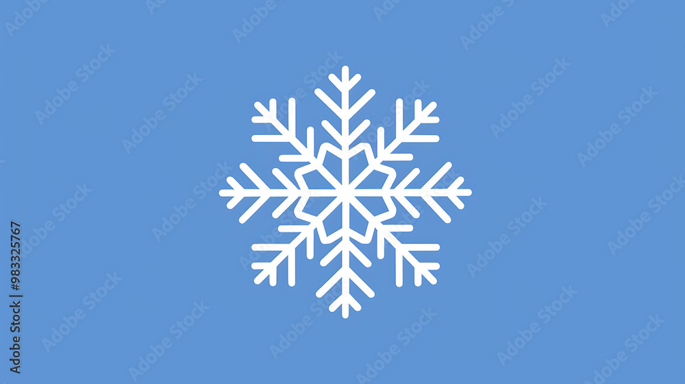 A white snowflake on a blue background.