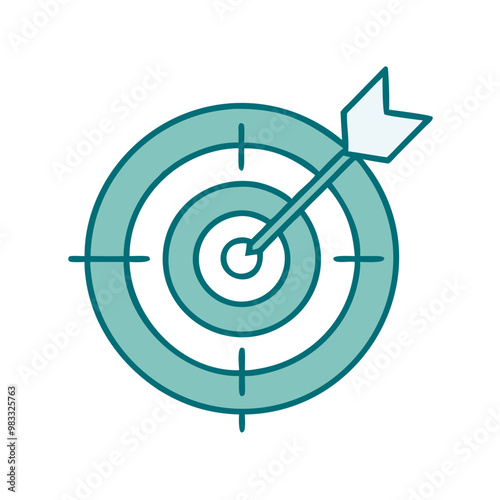 Target with arrow icon, flat design, teal and white, symbol of success