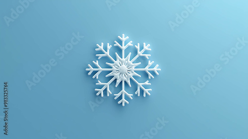 A single white snowflake on a light blue background.