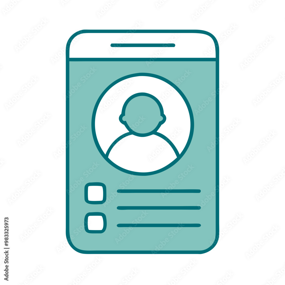 Smartphone ID badge icon, green outline, digital identity and profile concept Smartphone ID badge icon, green outline, digital identity and profile concept
