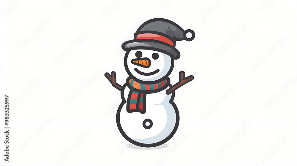 A cute snowman wearing a hat and scarf.