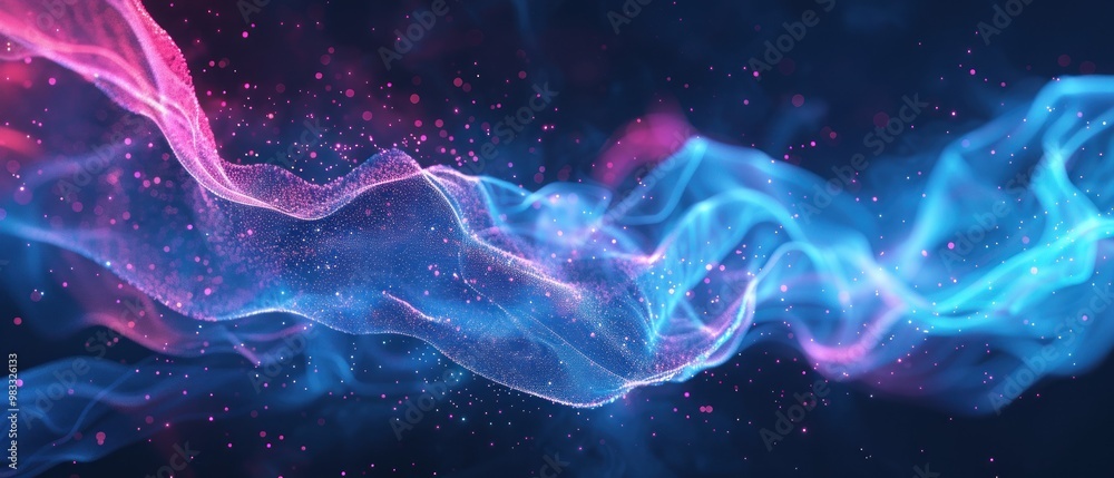 Fototapeta premium Futuristic Technology Background with Flowing Digital Waves of Glowing Dots and Lines. Technology background.