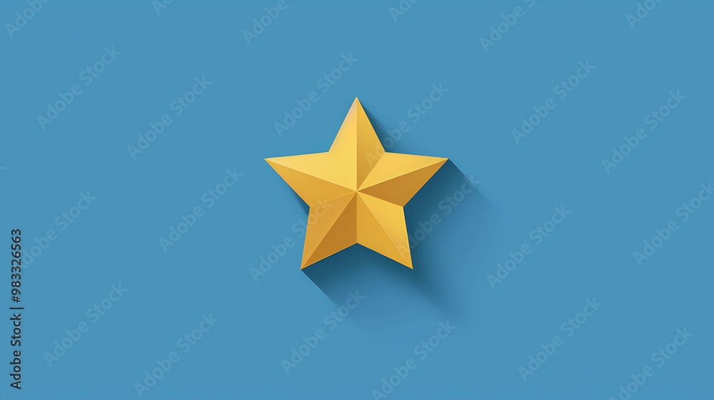 Golden star icon with a long shadow on blue background.