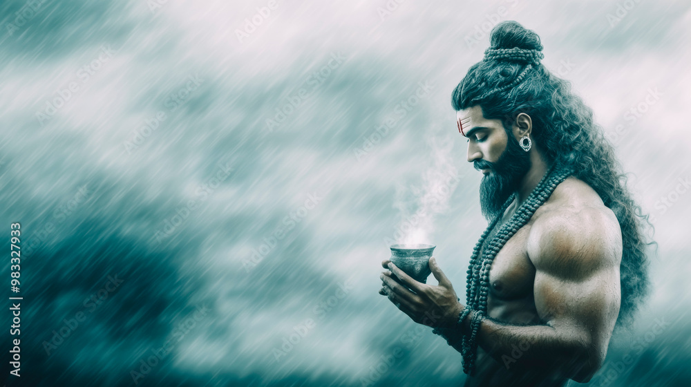 Mystical Indian Sadhu Holding Sacred Fire Ritual in Ethereal Mist Mystical Indian Sadhu Holding Sacred Fire Ritual in Ethereal Mist