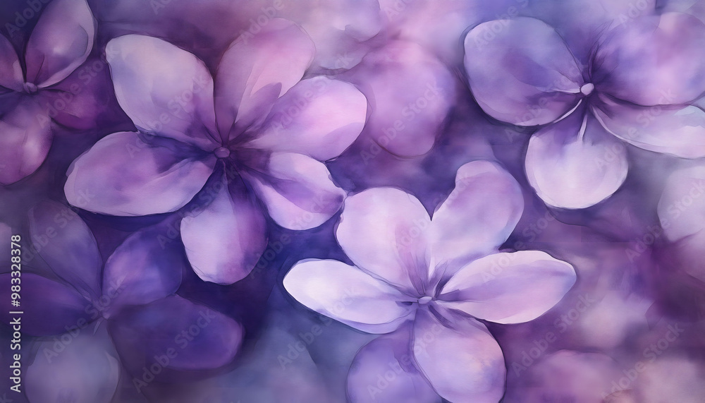 A vibrant watercolor illustration of beautiful purple flowers A vibrant watercolor illustration of beautiful purple flowers