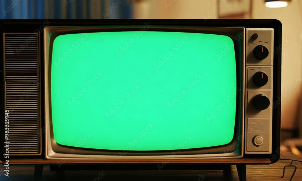greenscreen on retro style vintage television. 