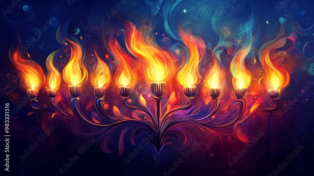 An Abstract Artistic Representation of a Menorah with Eight Flames An Abstract Artistic Representation of a Menorah with Eight Flames