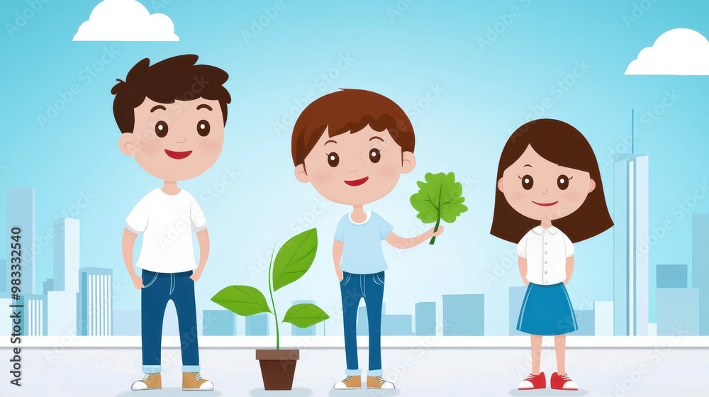 Kids Enjoying Nature in a Bright Urban Setting Kids Enjoying Nature in a Bright Urban Setting