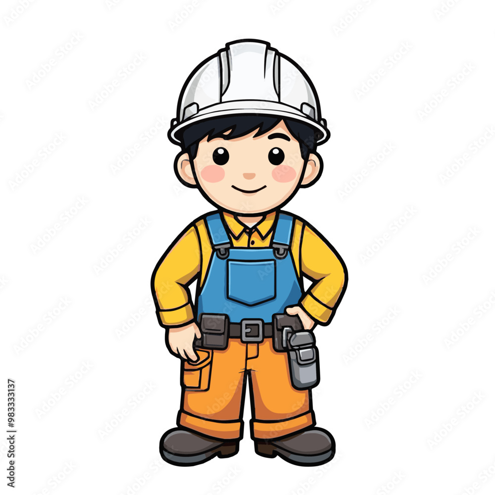 Cute mine worker in uniform, cartoon character isolated on white Cute mine worker in uniform, cartoon character isolated on white