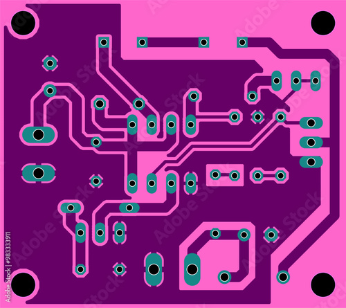 Tracing conductors of printed circuit board
of electronic device. Vector engineering 
drawing of pcb with
conductors and contact pads. Electric background.
Computer technic cad design. 