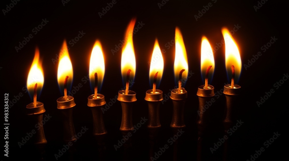 Burning Candles in a Row on a Dark Background Burning Candles in a Row on a Dark Background