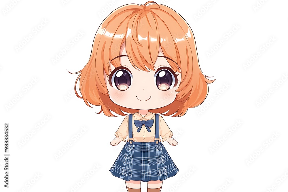Cute chibi anime girl with orange hair and big eyes wearing a plaid skirt Cute chibi anime girl with orange hair and big eyes wearing a plaid skirt