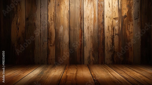 A photo of an old wooden wall with worn, weathered wood and a dark floor, creating the perfect backdrop for product display