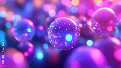 Abstract background with blurred, colorful spheres.