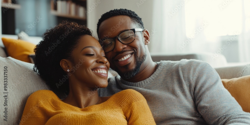 Obraz premium Couple's Blissful Moment on Couch