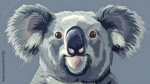 Cute koala bear cartoon illustration with big brown eyes. photo