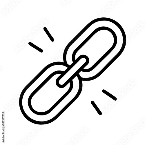 Broken link icon, symbolizing weakness and separation in black outline