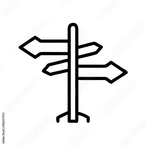 Signpost with multiple arrows, direction and navigation icon in black outline