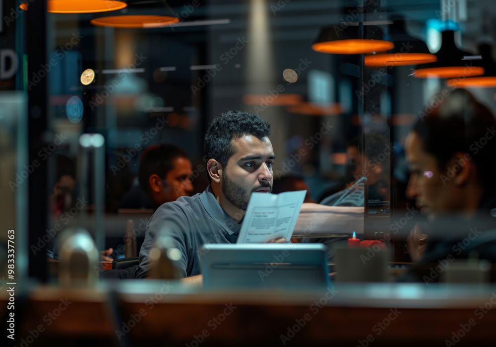 A man sitting at a table with a laptop computer in front of him A man sitting at a table with a laptop computer in front of him