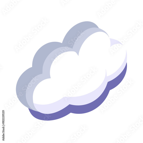 Isometric white cloud with shadow in pastel tones, abstract weather and cloud computing concept