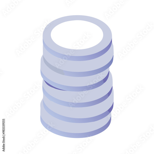 Stack of hollow coins in isometric pastel design, empty coin rings concept for finance or savings