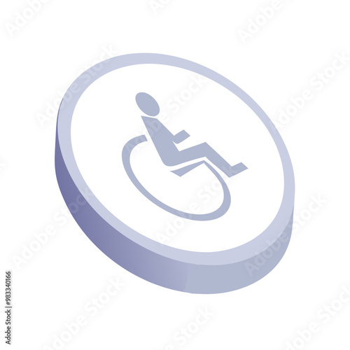 Wheelchair accessibility icon in 3D isometric style, blue gradient design, inclusivity symbol