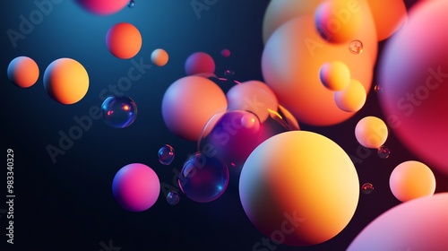 A collection of colorful 3d spheres with lighting effects on a dark background.