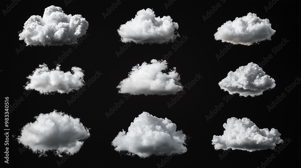 Set of white cloud isolated on black background. Set of white cloud isolated on black background.