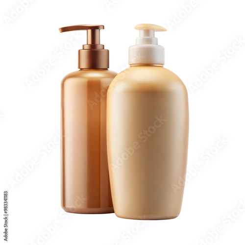 Wallpaper Mural Two elegant bottles of lotion with pump dispensers against a dark background, showcasing beauty and skincare products. Torontodigital.ca