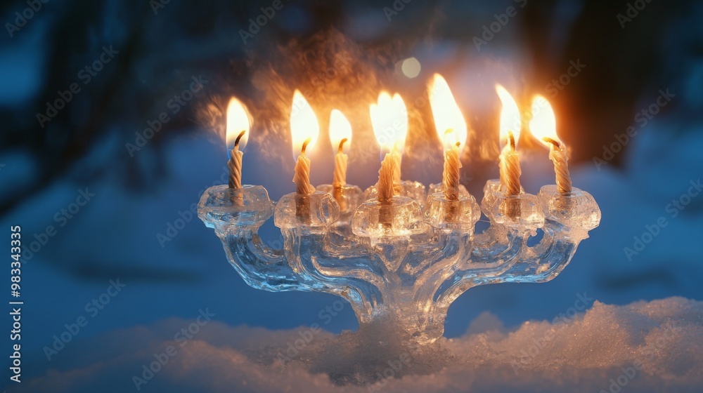 Fototapeta premium Burning Candles in an Icy Menorah