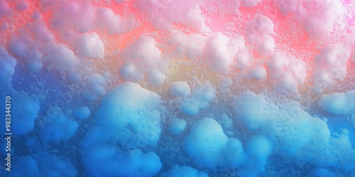 Colorful abstract background with bubbles and soft waves in gradient shades of blue, pink, white. Dreamy, serene atmosphere and features smooth transitions between calming tones.