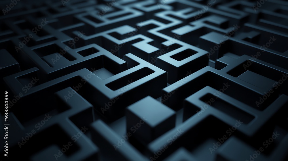 A dark maze in 3D, with a shadowy and mysterious look. A dark maze in 3D, with a shadowy and mysterious look.