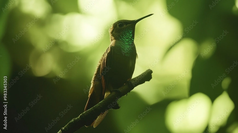 Fototapeta premium Vivid Hummingbird Perched in Vibrant Flora