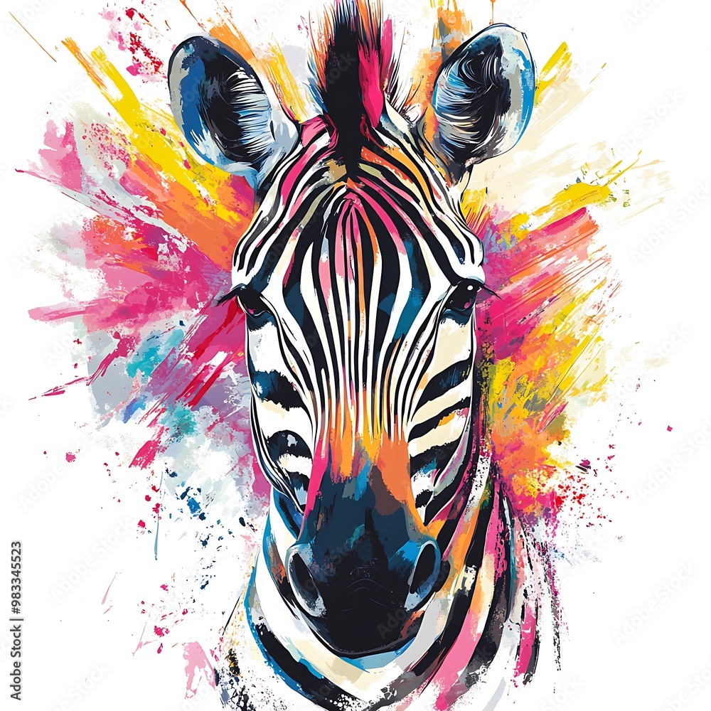 Colorful Zebra with Abstract Paint Splatter