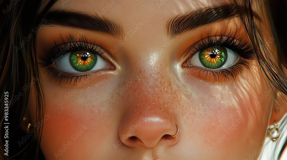 Close-up Portrait of a Woman with Green Eyes and Freckles Close-up Portrait of a Woman with Green Eyes and Freckles