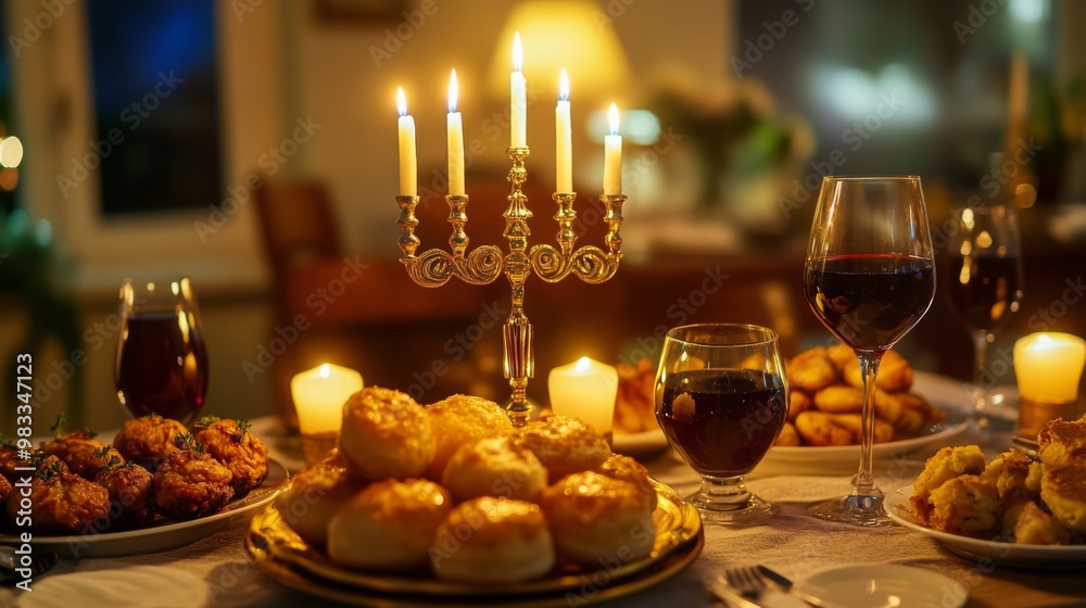 Candlelit Table Setting with Wine, Bread, and Appetizers Candlelit Table Setting with Wine, Bread, and Appetizers