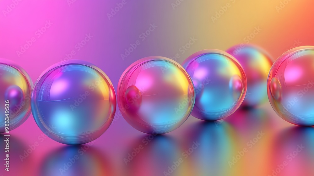 Colorful iridescent spheres on a gradient background. Colorful iridescent spheres on a gradient background.