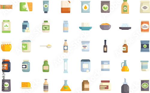 Different types of packaging are displaying healthy ingredients, promoting a balanced diet and conscious consumption