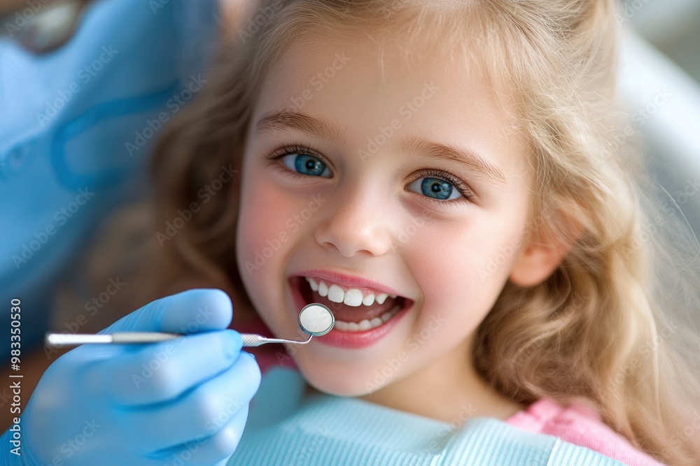 Close-up of a young girl's smile during a dental checkup Close-up of a young girl's smile during a dental checkup