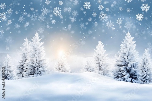 amazing Christmas background with snowy firs winter landscape