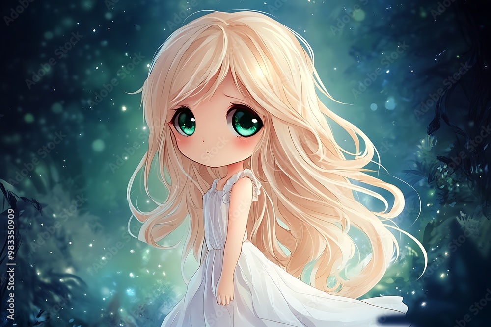 Cute Anime Girl with Blonde Hair and Big Green Eyes Cute Anime Girl with Blonde Hair and Big Green Eyes