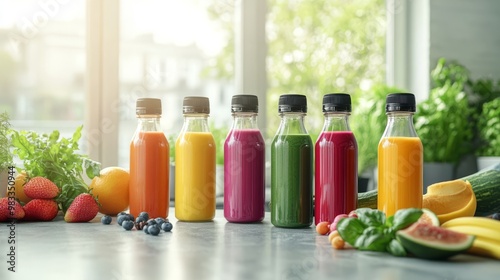 Freshly Bottled Juices Displayed on Kitchen Counter