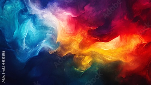 Abstract colorful swirl of blue, red, and yellow paint.