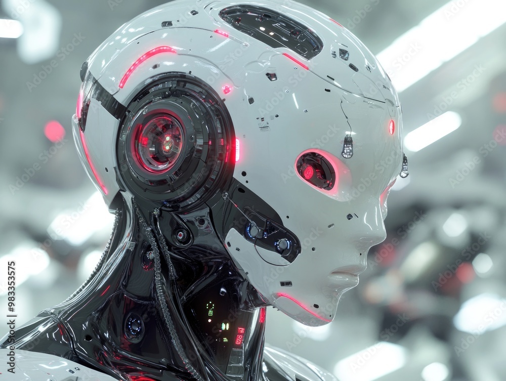 High-Tech Humanoid Robot in Factory High-Tech Humanoid Robot in Factory