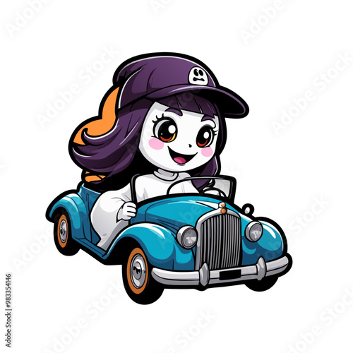  halloween graphics cute ghost in vintage old car photo