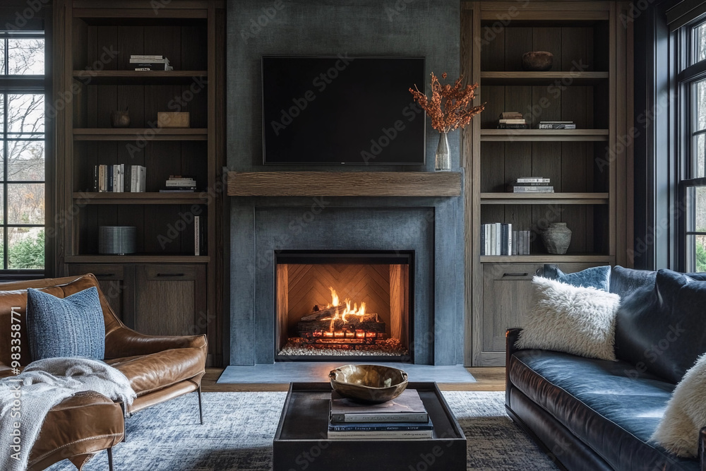 Fototapeta premium living room with fireplace
