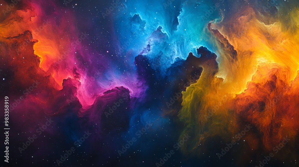 A cosmic nebula with vibrant swirls of blue, red, and orange. A cosmic nebula with vibrant swirls of blue, red, and orange.